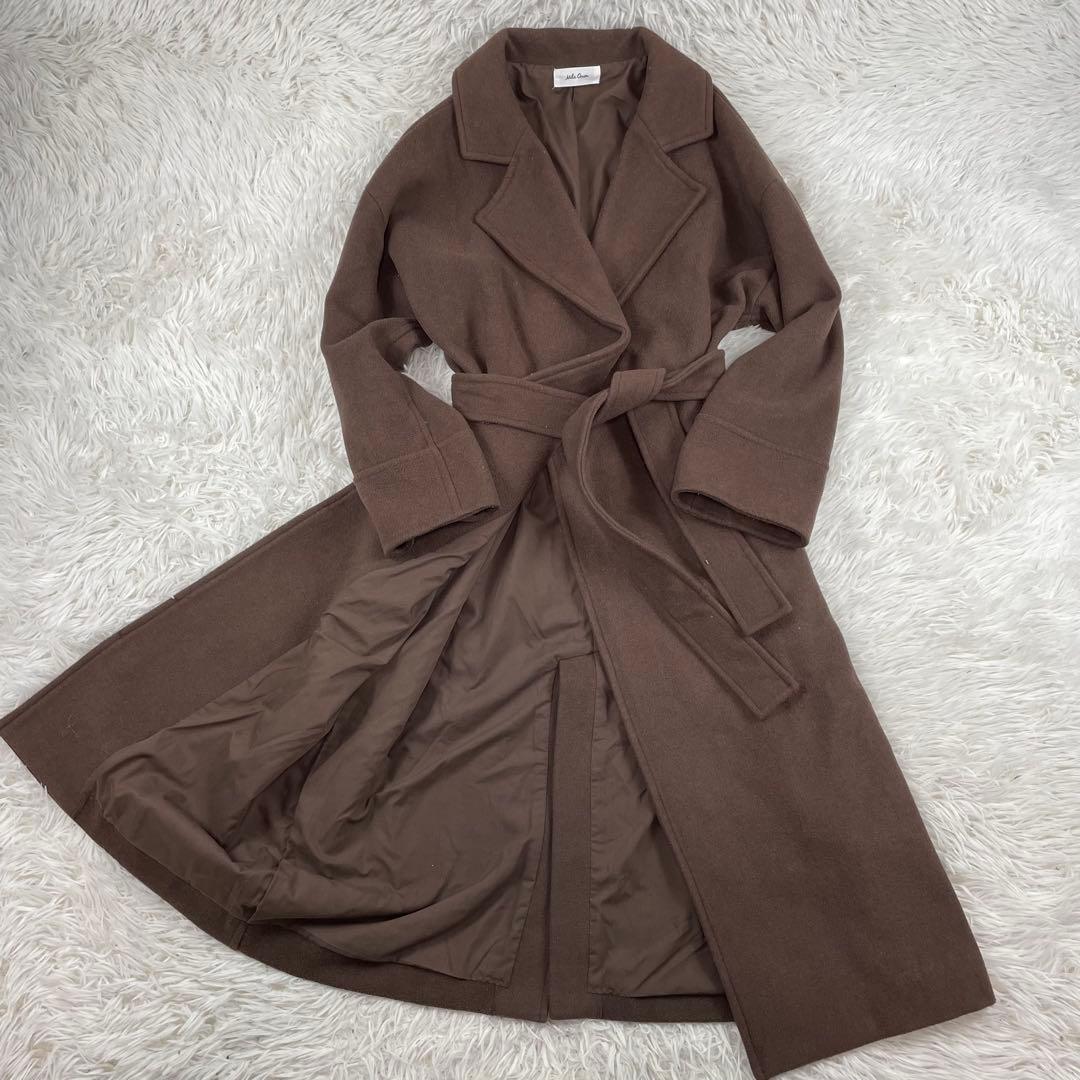 美品　Mila Owen ロングガウンコート ウール混 ベルト付き 茶 ブラウン