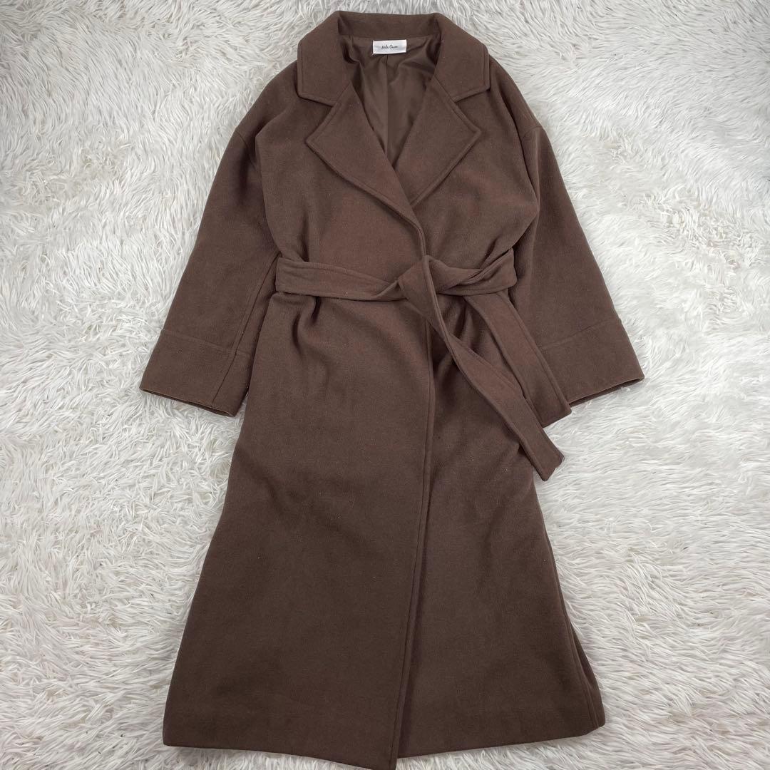 美品　Mila Owen ロングガウンコート ウール混 ベルト付き 茶 ブラウン