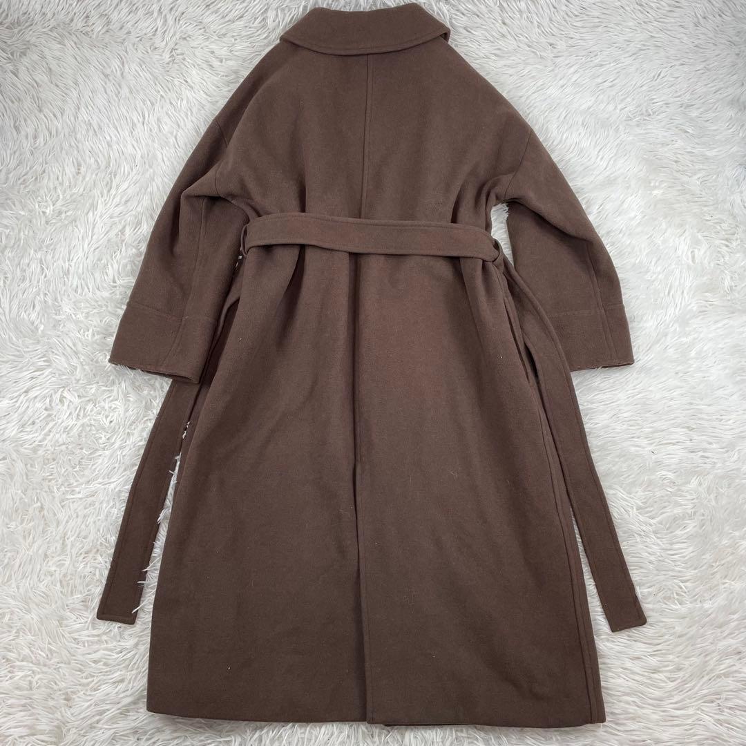 美品　Mila Owen ロングガウンコート ウール混 ベルト付き 茶 ブラウン