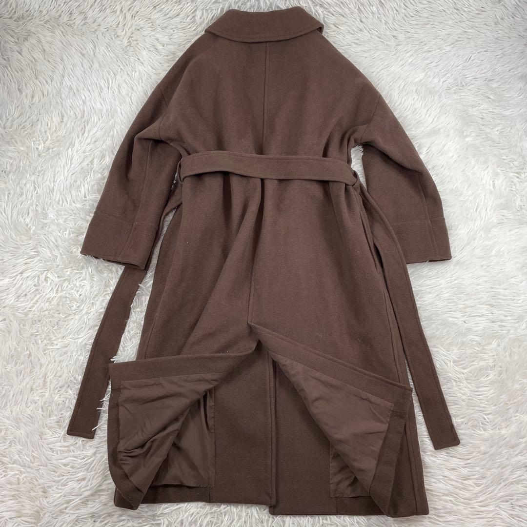 美品　Mila Owen ロングガウンコート ウール混 ベルト付き 茶 ブラウン