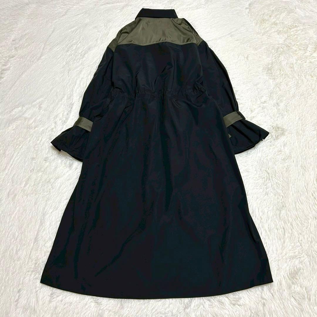 美品 アヤン ドッキング ケープギャザーコート 38 バイカラー ロング 黒 緑