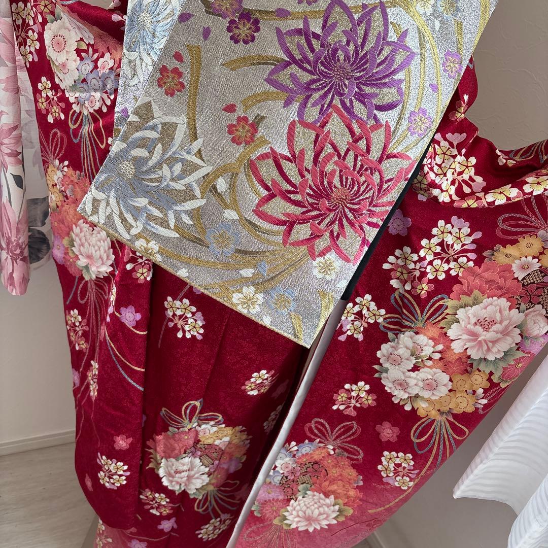 美品　正絹振袖フルセット　赤　牡丹　成人式に！！