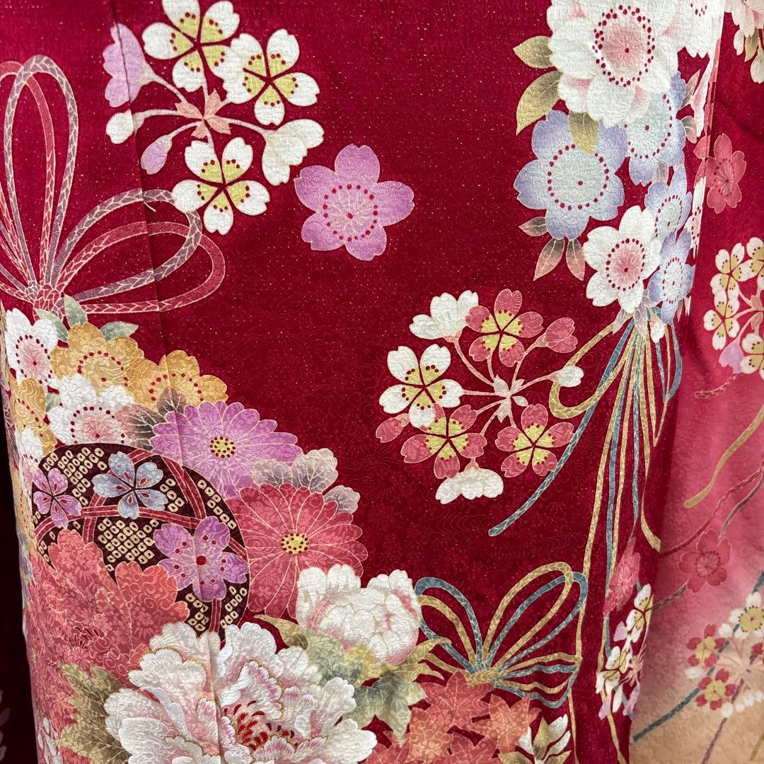美品　正絹振袖フルセット　赤　牡丹　成人式に！！