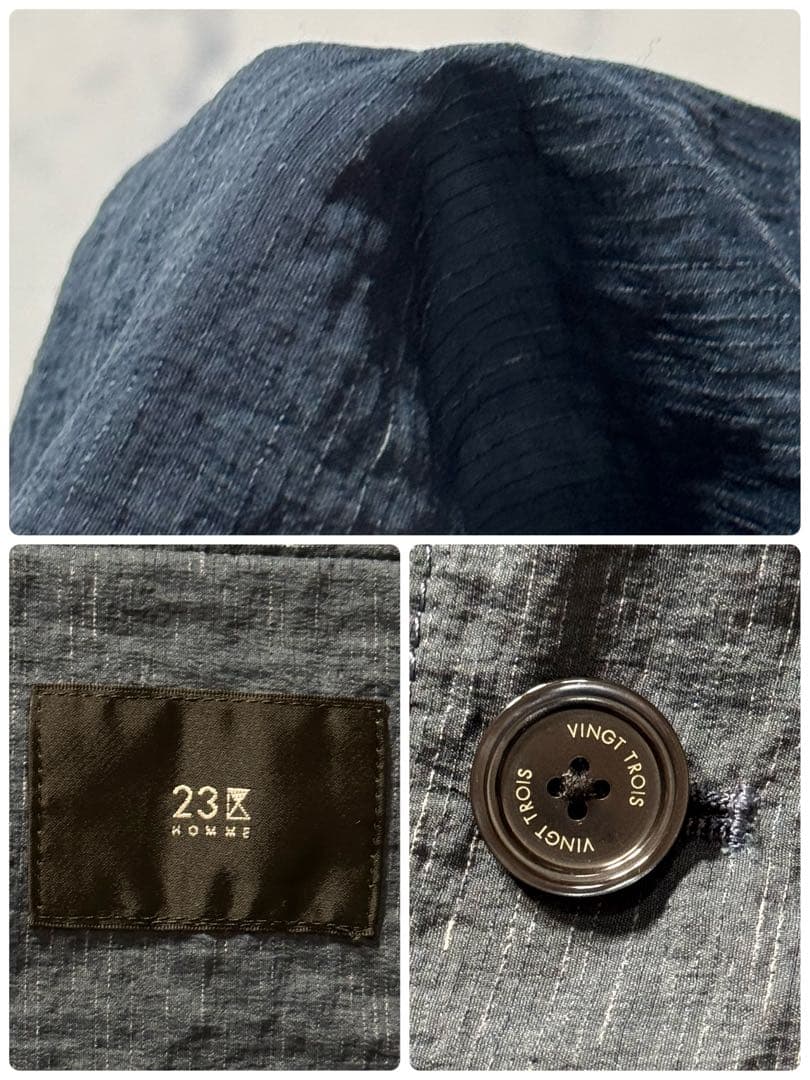 【美品】23区 HOMME　テーラードジャケット　アンコン　リネン混　2b　XL