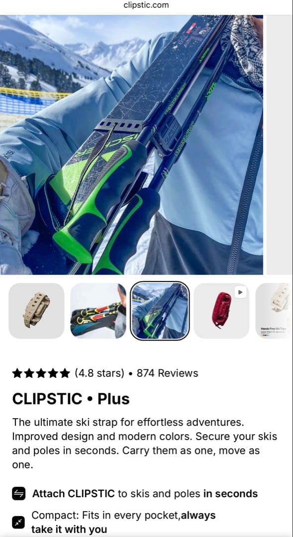 【新品未開封】Clipstic Plusスキー ストラップ バンド（ブラック）