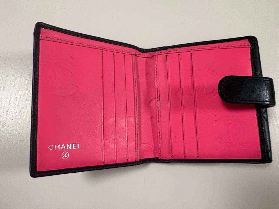 【正規品】CHANEL カンボンライン 二つ折り財布 ブラック×ピンク