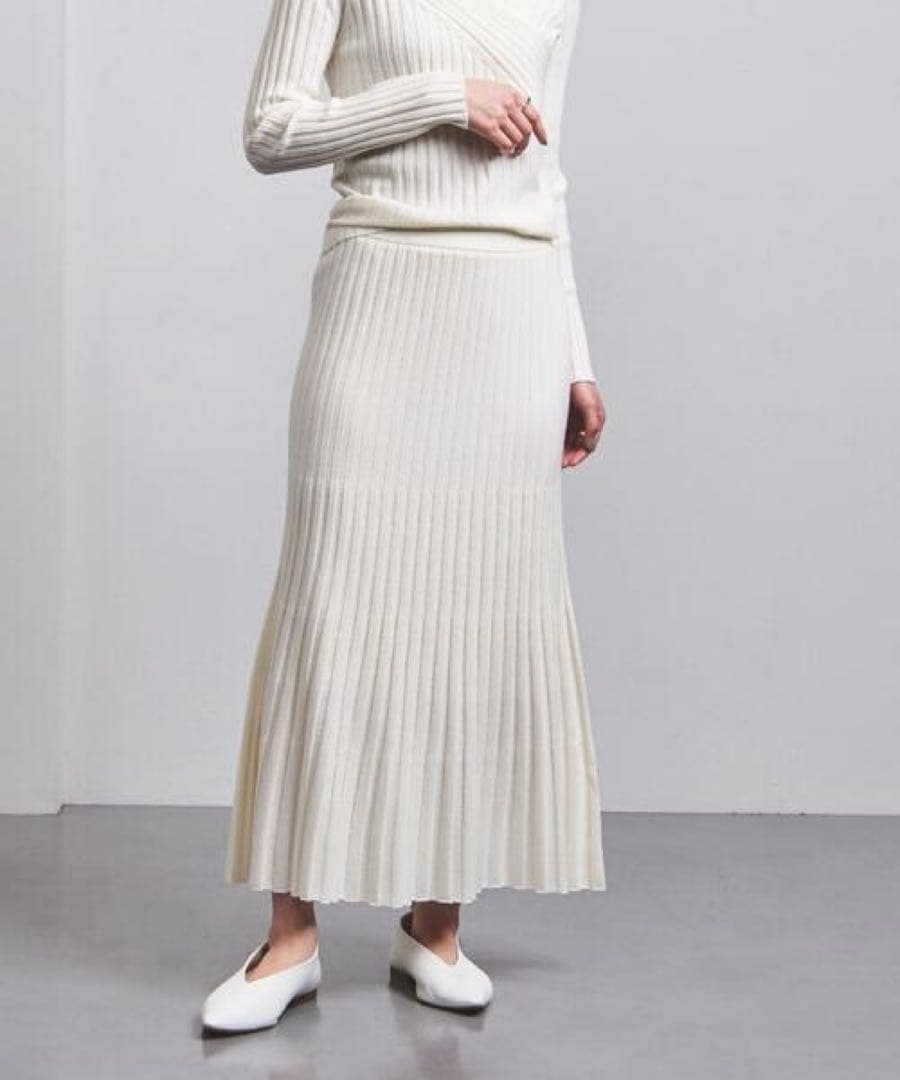 【新品】リブフレアスカート ホワイト UNITED ARROWS ¥18,700