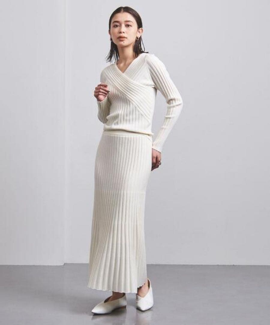 【新品】リブフレアスカート ホワイト UNITED ARROWS ¥18,700