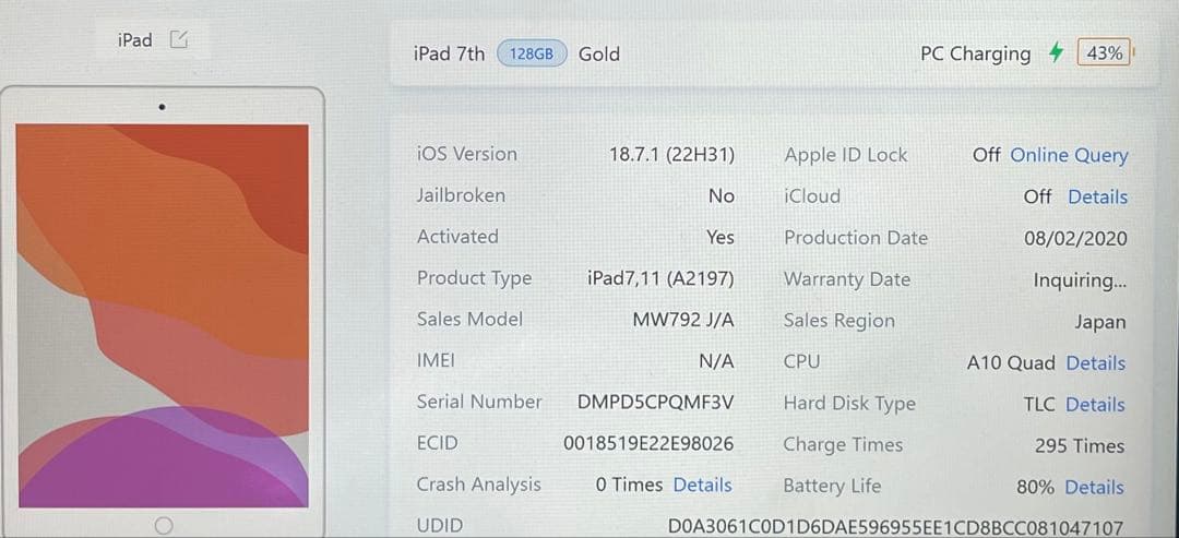 iPad 第7世代 128GB Wi-Fi A2197 80%
