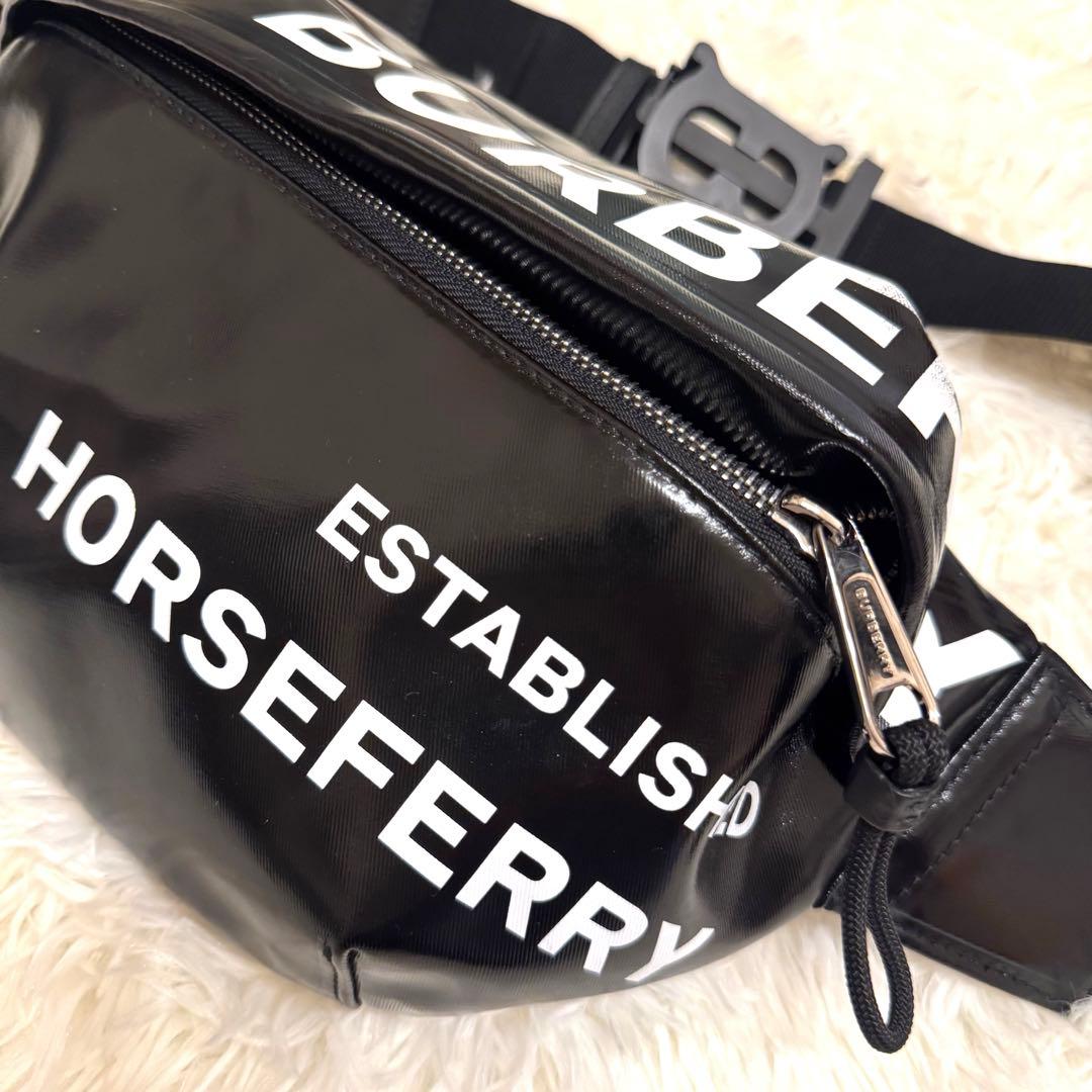 BURBERRY ショルダーバッグ ボディバッグ ブラック レザー ホースフェリ