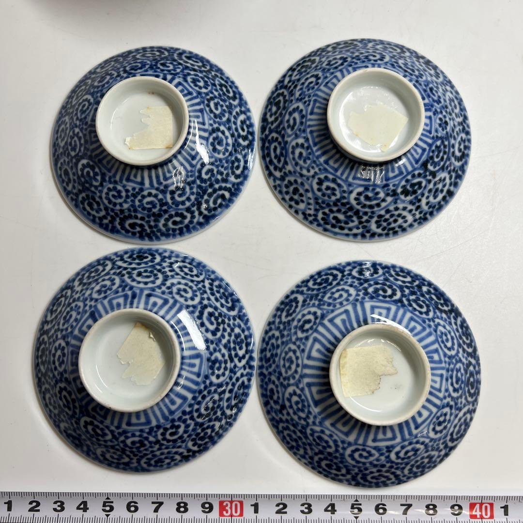 江戸後期　古伊万里　蛸唐草蓋茶碗4客　身口径約10.5㎝東Y7-1208③タサチ