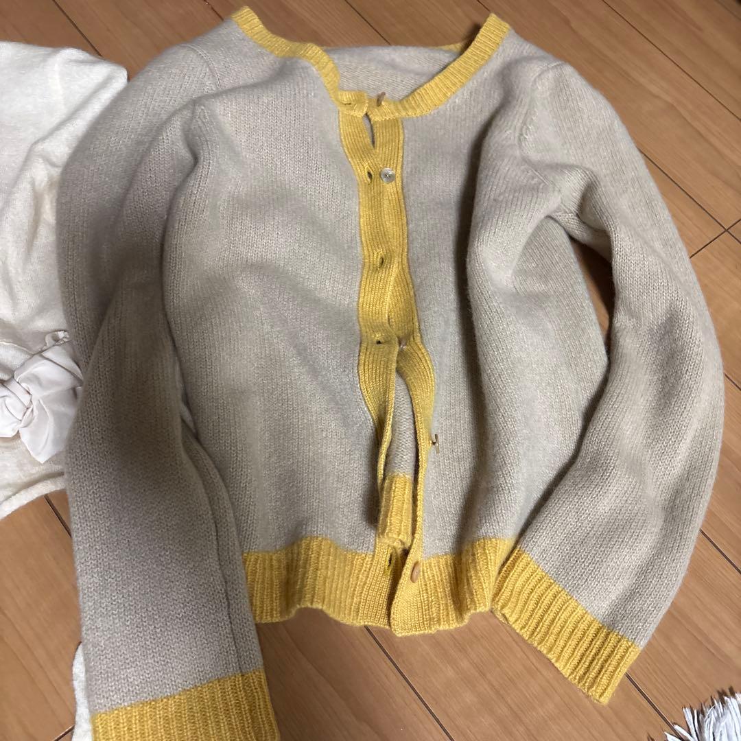 フォクシー FOXEY カーディガン カシミヤ バイカラー 38 ベージュ
