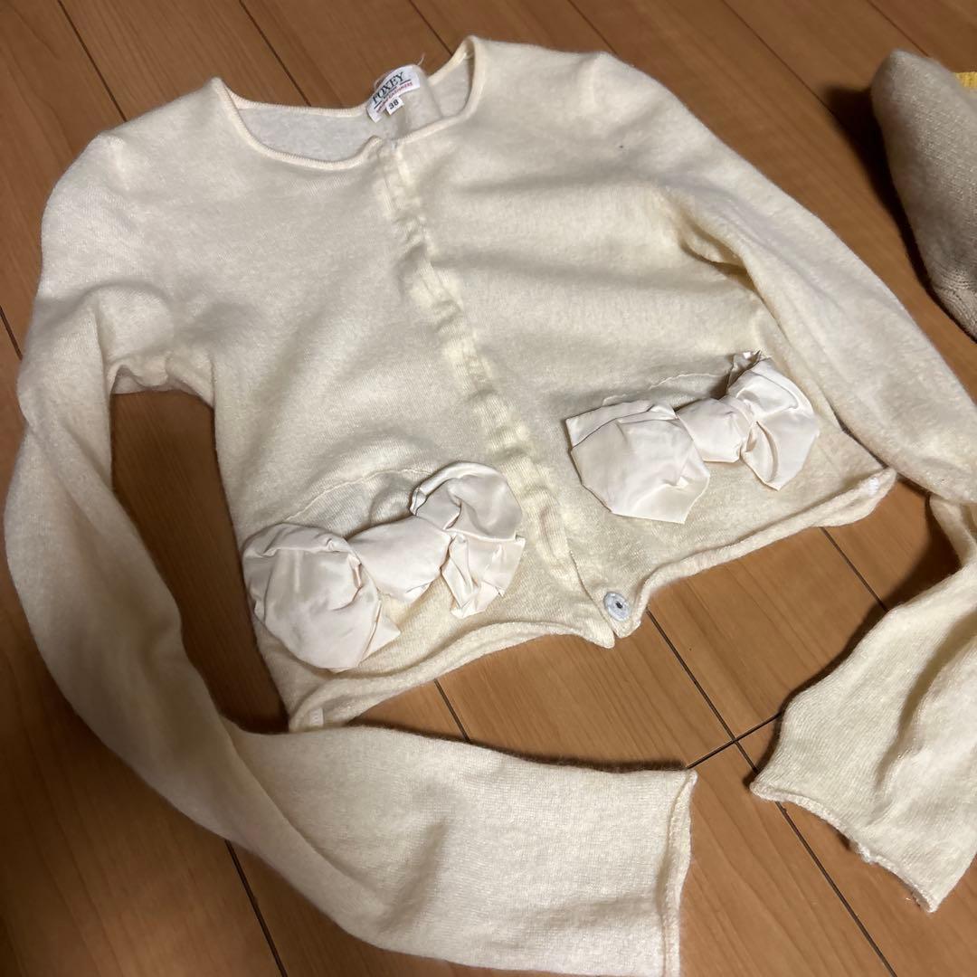 フォクシー FOXEY カーディガン カシミヤ バイカラー 38 ベージュ