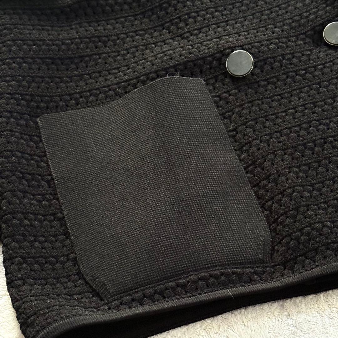 VALENTINO ラッフルフリル 透かし編み ニット コート 黒 XL