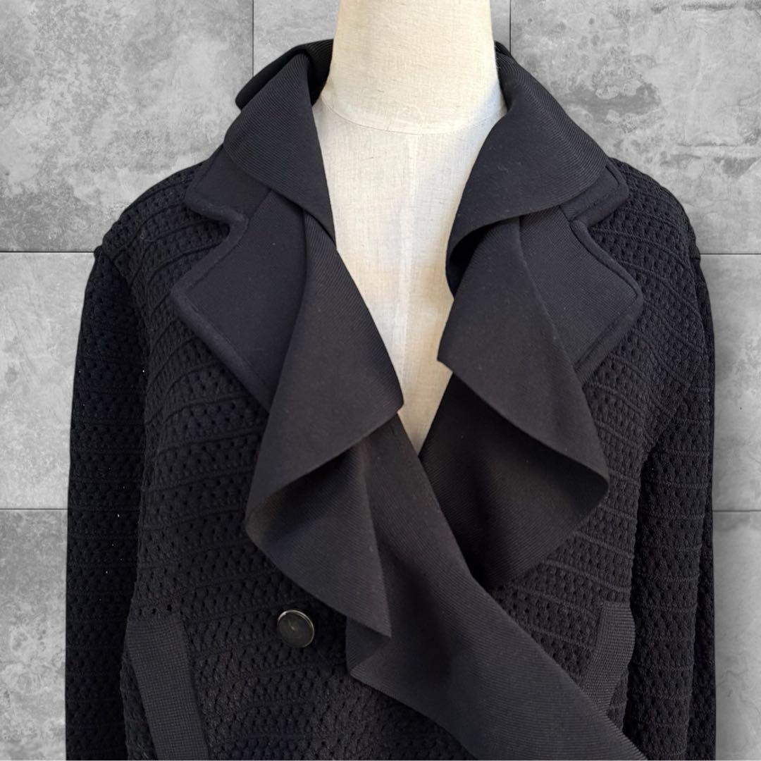 VALENTINO ラッフルフリル 透かし編み ニット コート 黒 XL