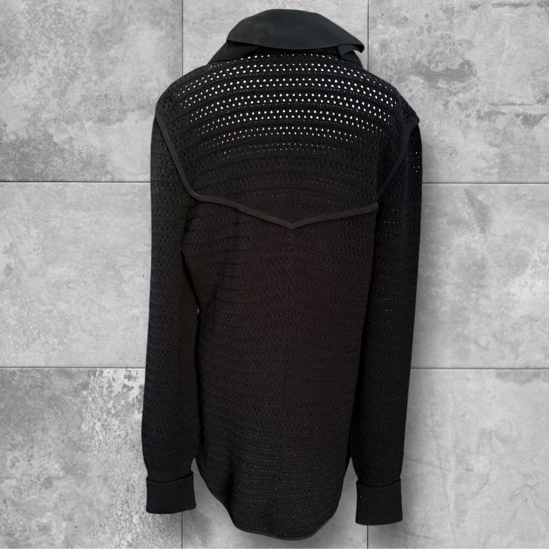 VALENTINO ラッフルフリル 透かし編み ニット コート 黒 XL