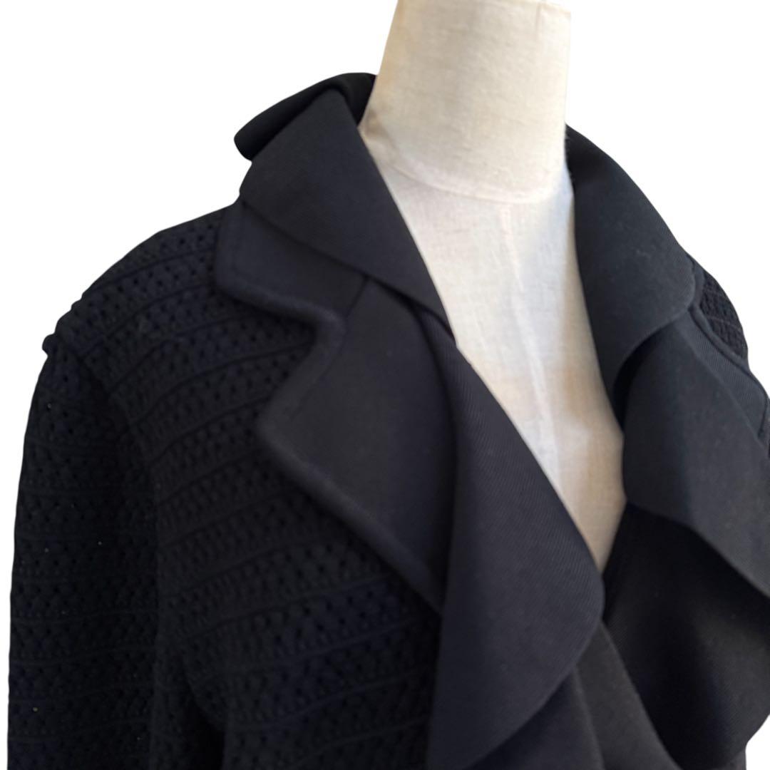 VALENTINO ラッフルフリル 透かし編み ニット コート 黒 XL