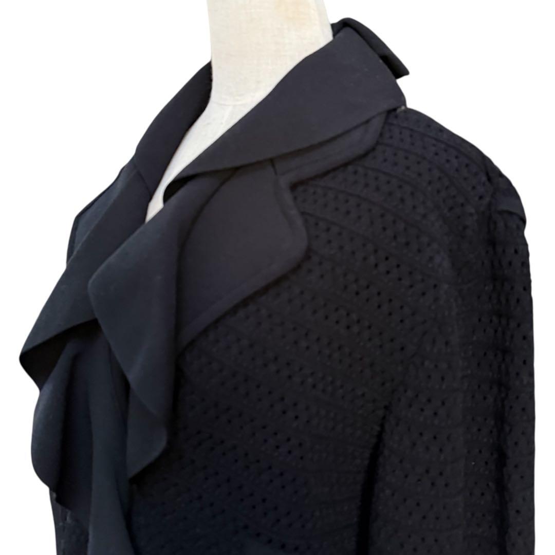 VALENTINO ラッフルフリル 透かし編み ニット コート 黒 XL