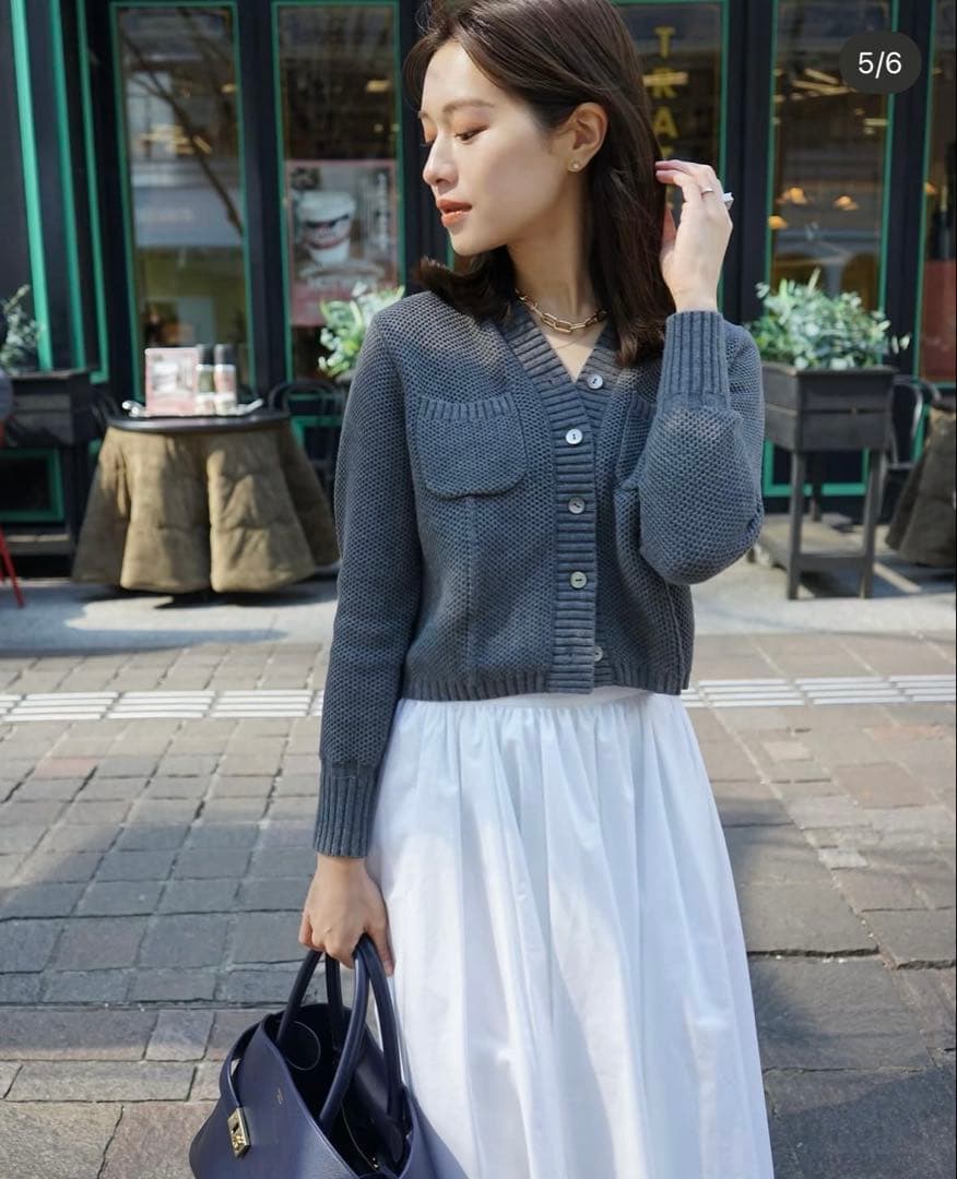 トップス basket knit cardigan Gray
