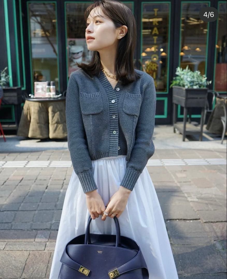 トップス basket knit cardigan Gray