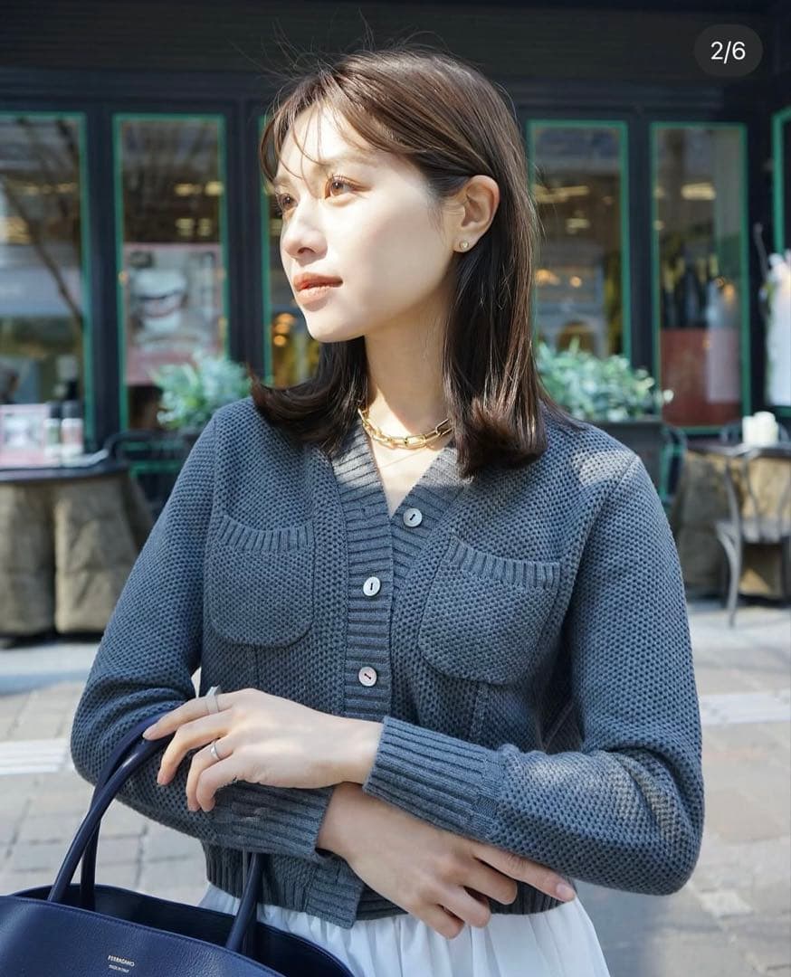 トップス basket knit cardigan Gray