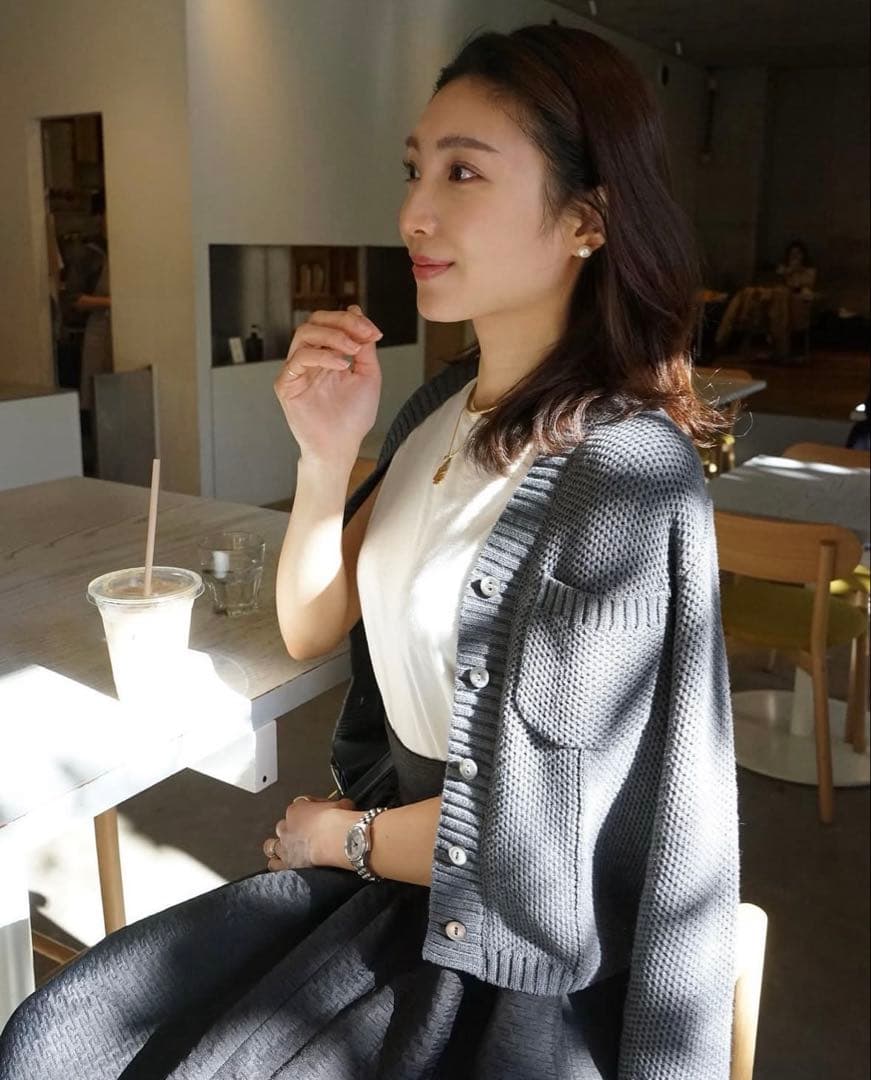 トップス basket knit cardigan Gray