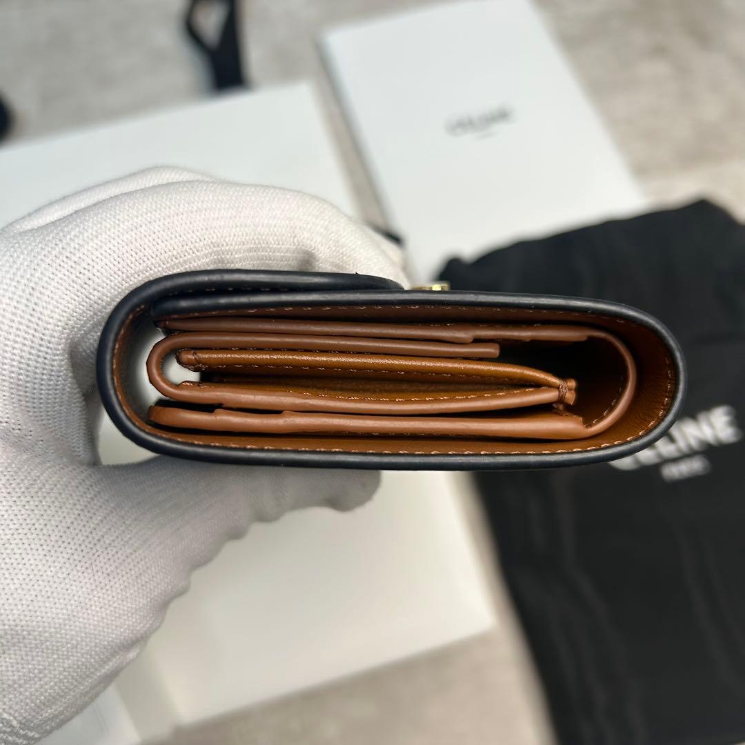 極美品✨CELINEトリオンフ 三つ折り財布 ゴールド金具 箱、保存袋付