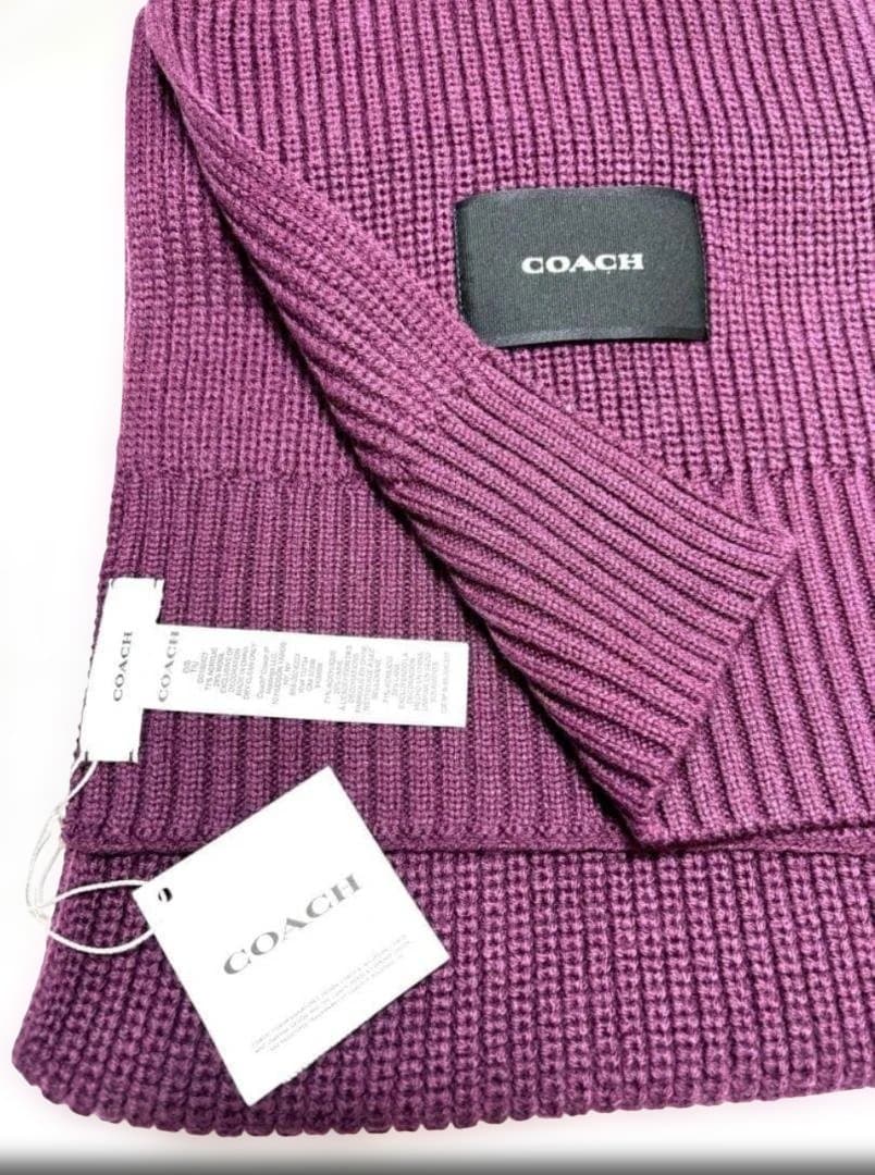 新品・未使用COACHコーチマフラー織パットタグ付き紫パープルユニセックス