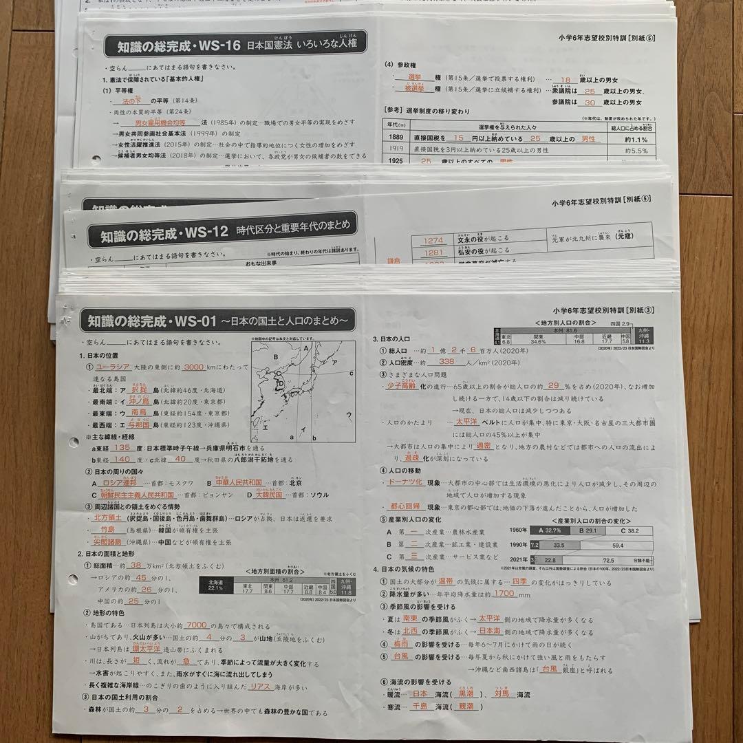サピックス　6年社会　知識の総完成 解答・問題（未使用）⚫　2024︎年　欠番有