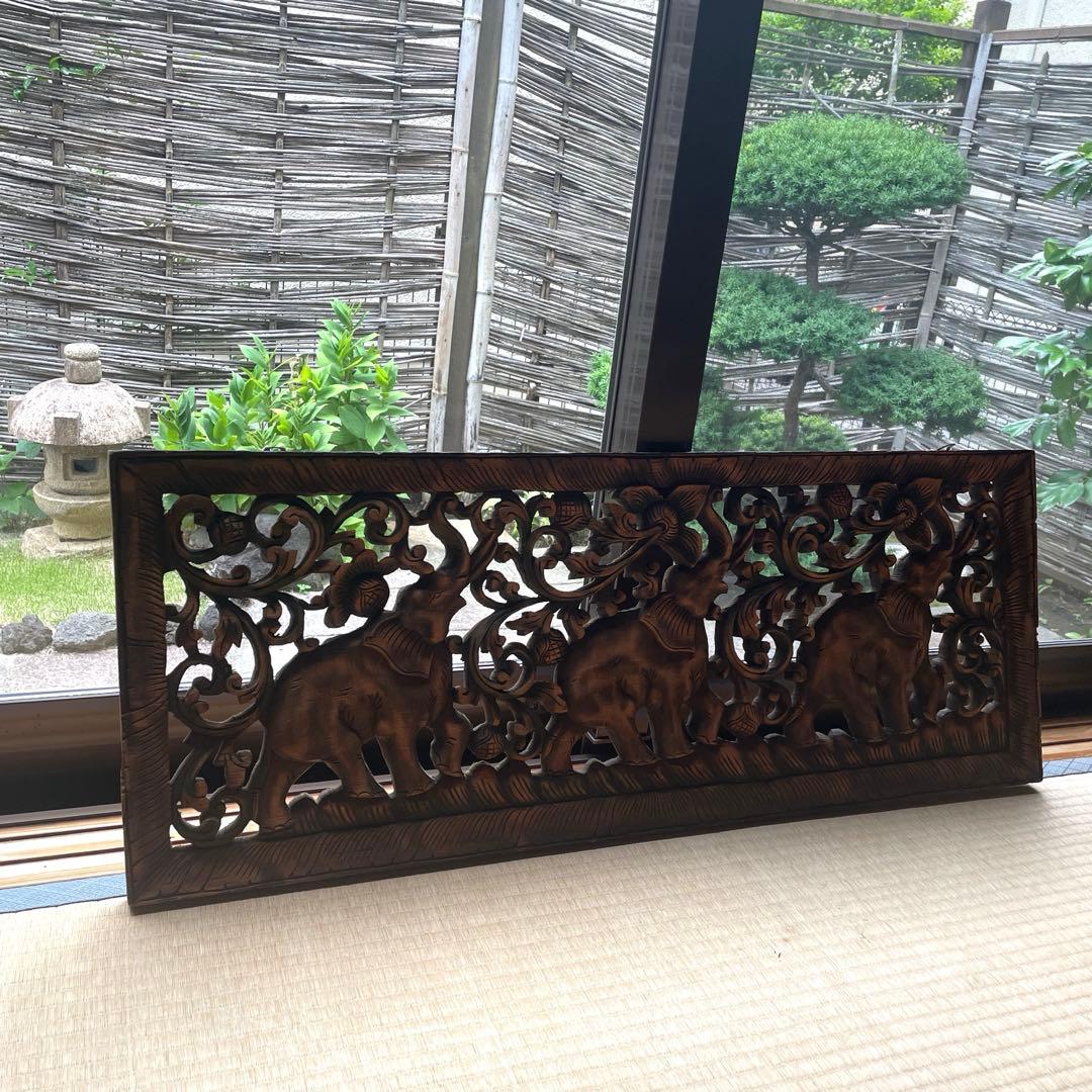 【美品】特大 バリ 木彫り 彫刻 レリーフ 象 オリエンタル アジアンインテリア
