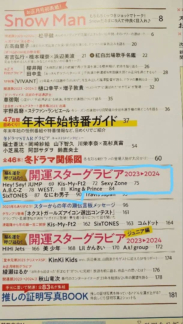 TVガイド　お正月超特大号　開運スターグラビア切り抜き