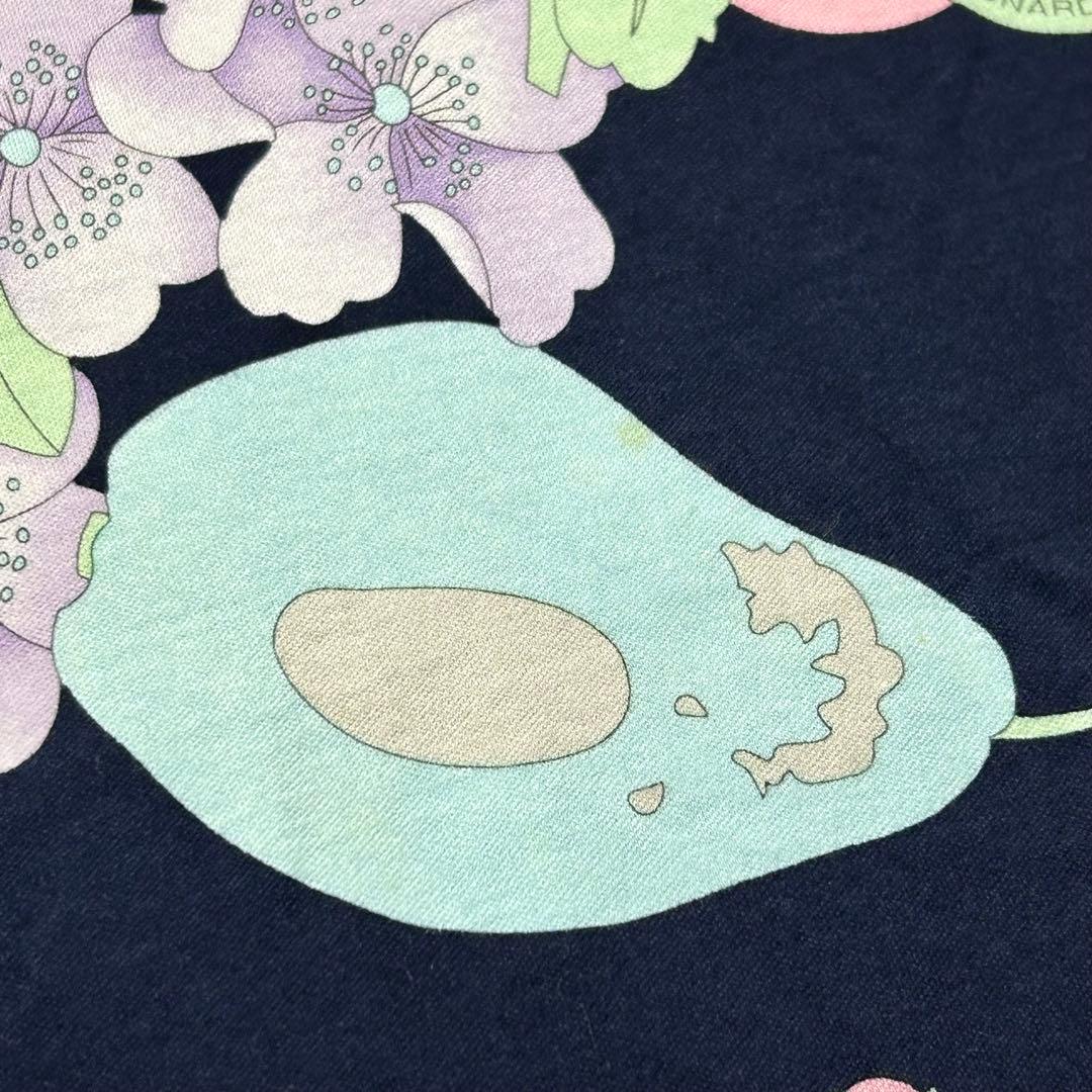 【美品】レオナールスポーツ　半袖　カットソー　ロゴ刺繍　花柄　日本製　紺系　38