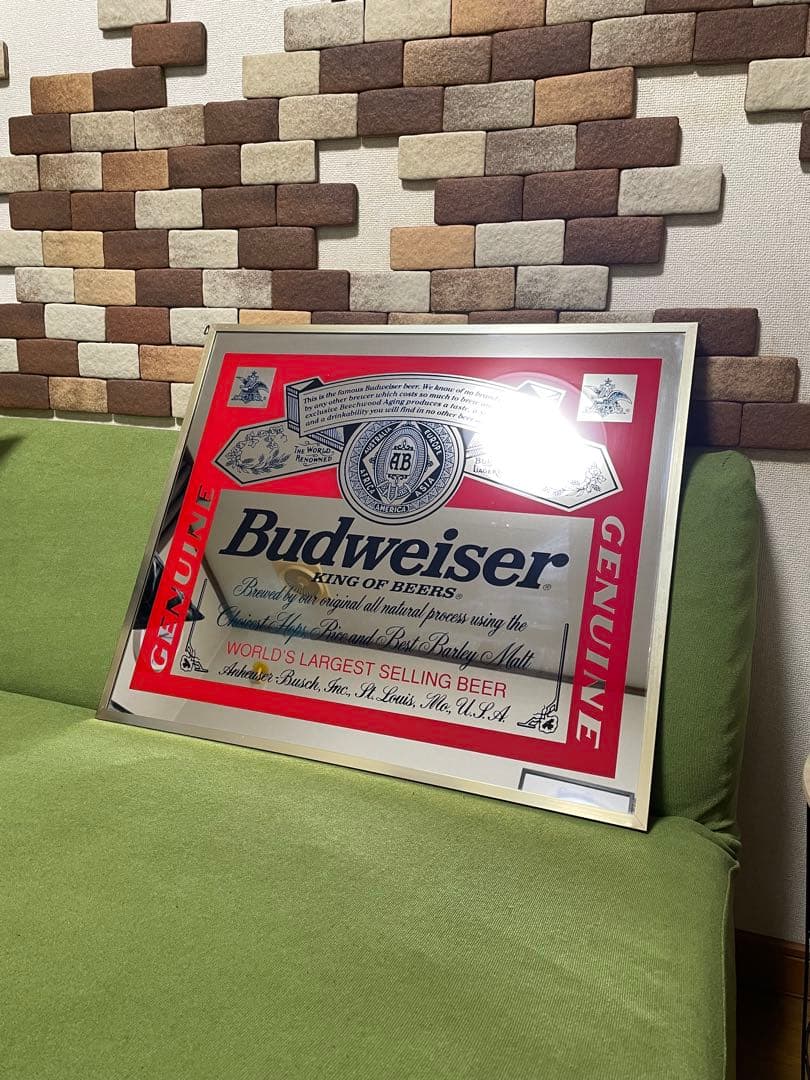 Budweiser ミラー　バドワイザー　壁掛け鏡 ビンテージ広告 フレーム付き