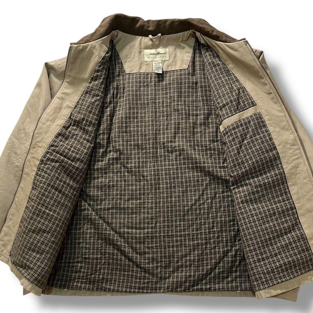 Eddie Bauer ダック地 ハンティングジャケット 襟レザー ベージュ