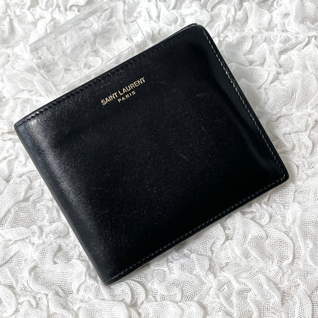 希少✨美品✨サンローラン　二つ折り財布　コンパクト　札入れ　ブラック　黒　ロゴ