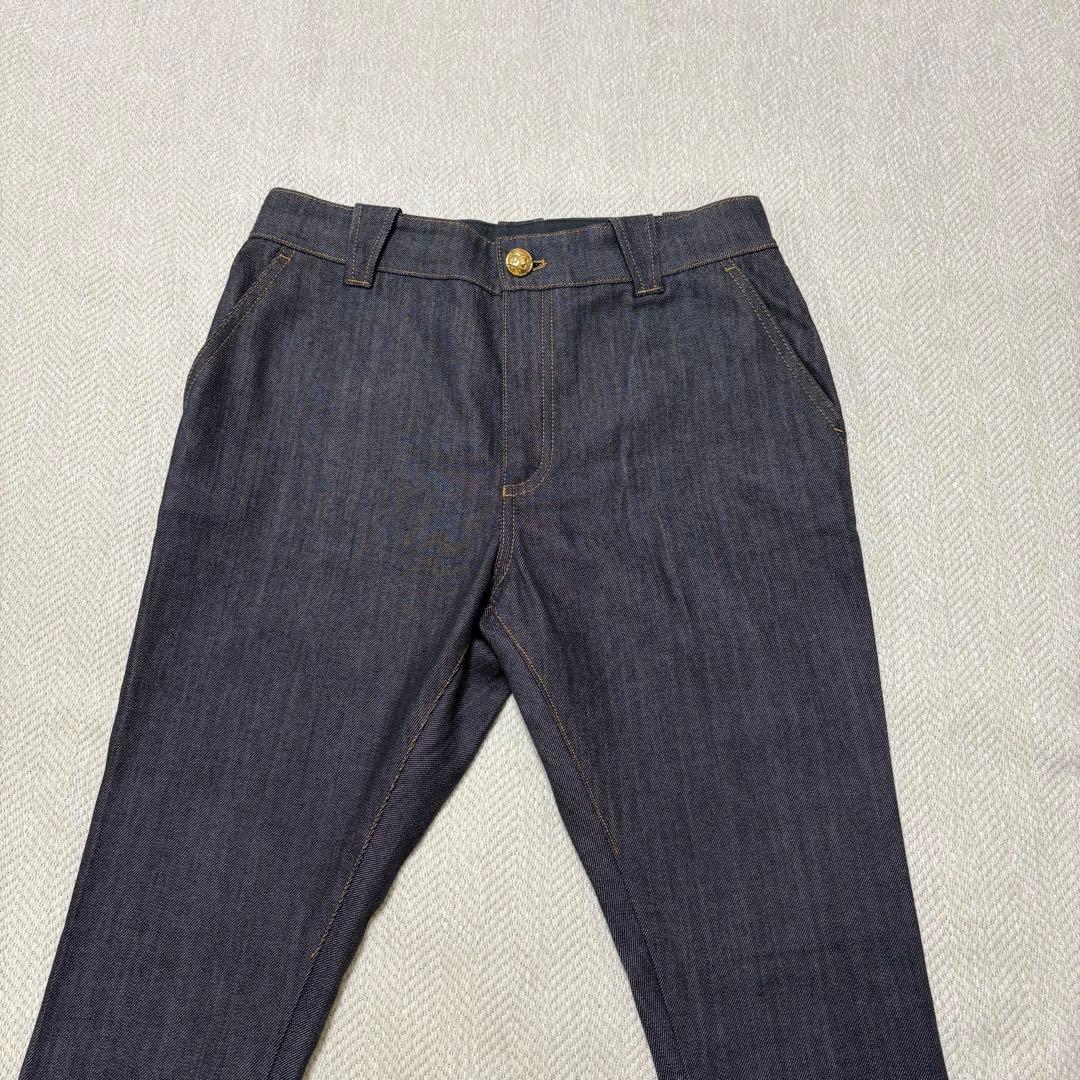 極美品 ESCADA エスカーダ ロゴ 金ボタン ストレッチ デニムパンツ