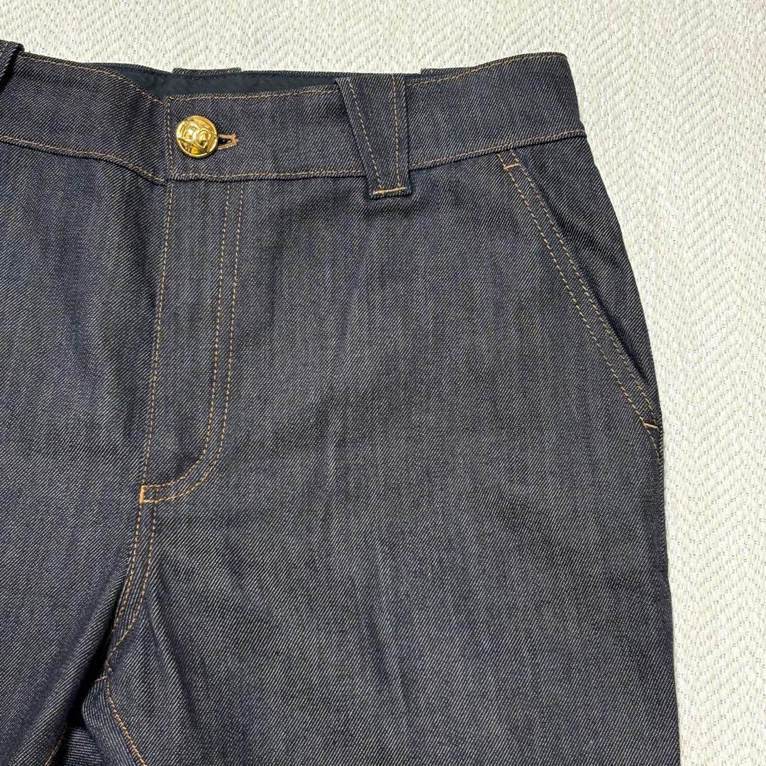 極美品 ESCADA エスカーダ ロゴ 金ボタン ストレッチ デニムパンツ