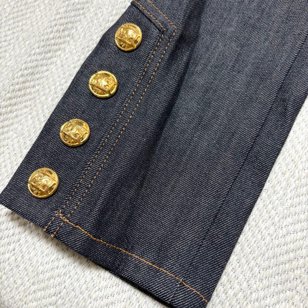極美品 ESCADA エスカーダ ロゴ 金ボタン ストレッチ デニムパンツ