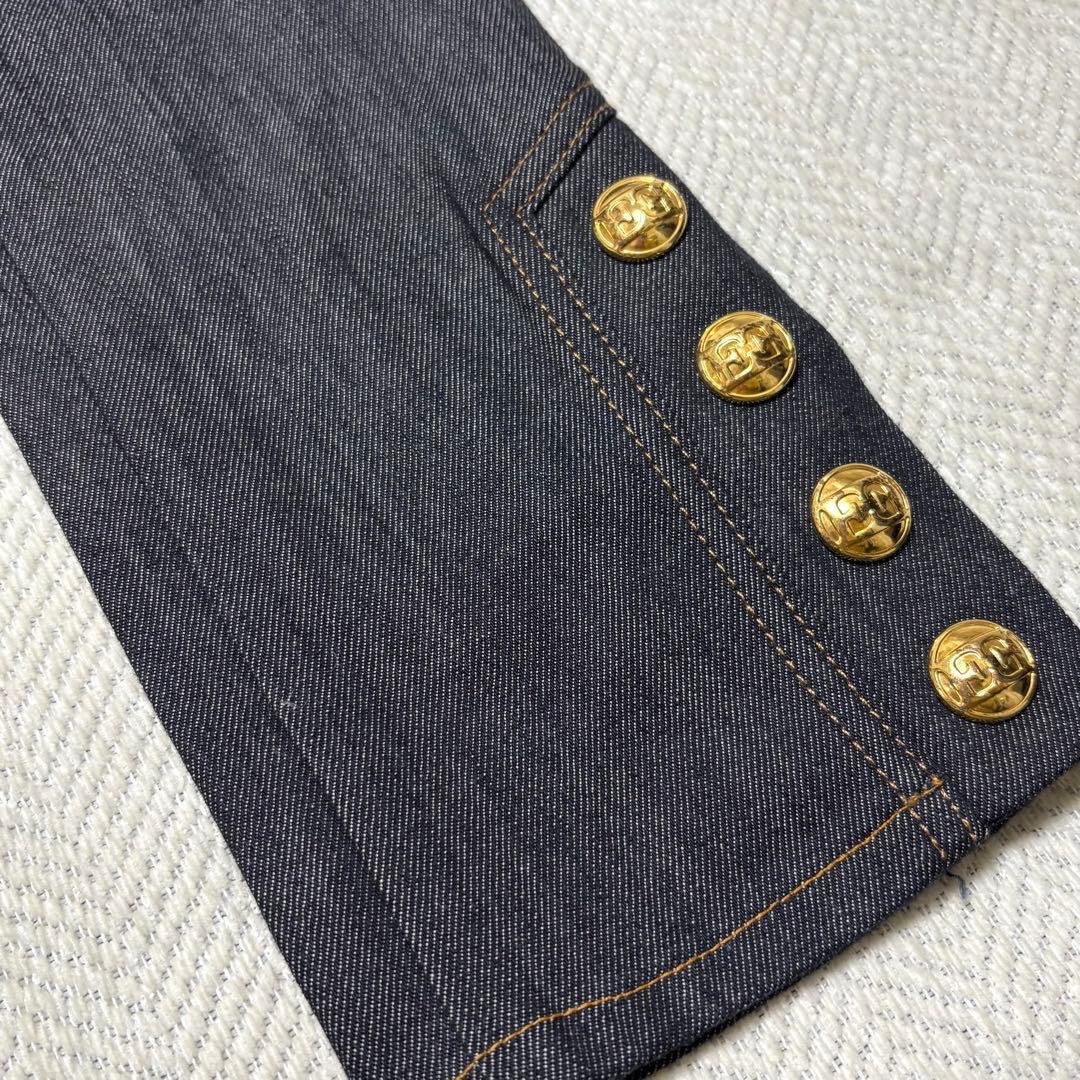極美品 ESCADA エスカーダ ロゴ 金ボタン ストレッチ デニムパンツ