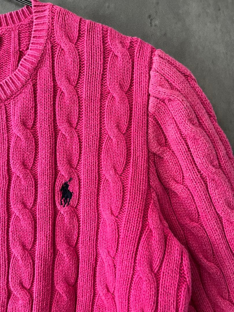定番人気♡ラルフローレン　ケーブルニットカーディガン ホース刺繍　ピンク