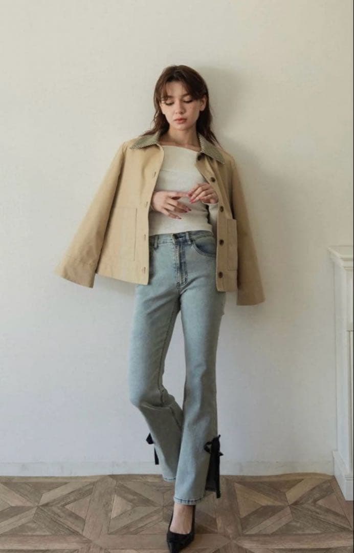 【RANCLIC】 side slit denim ribbon pants