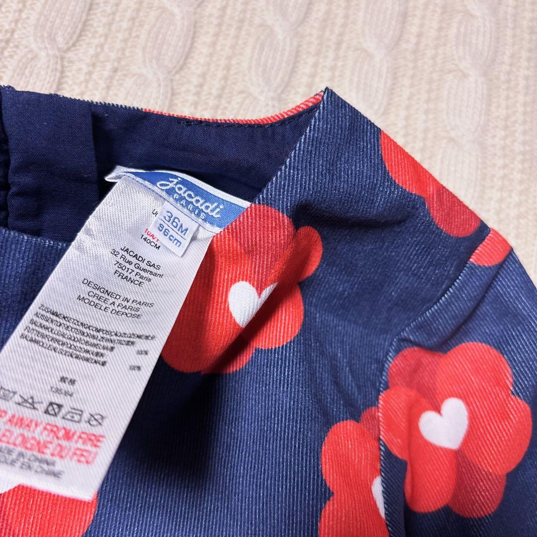 新品　Jacadi ハートフラワー コーデュロイワンピース　 36M