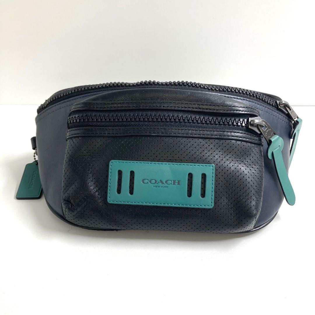 COACH コーチ ボディバッグ ウエストポーチ レザー　ブラック　ネイビー