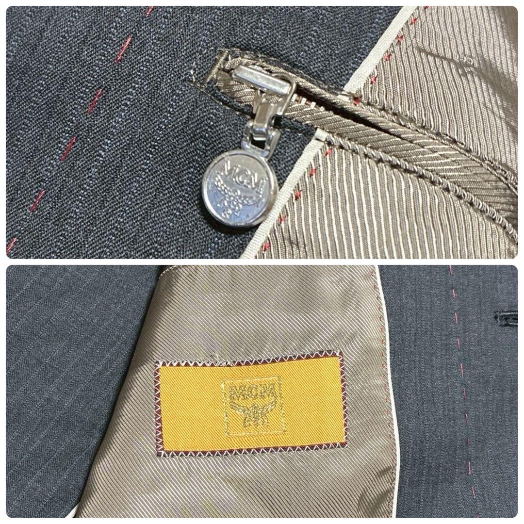カシミヤ⭐️MCM スーツ セットアップ パイピング　ロゴ刻印 グレー L相当