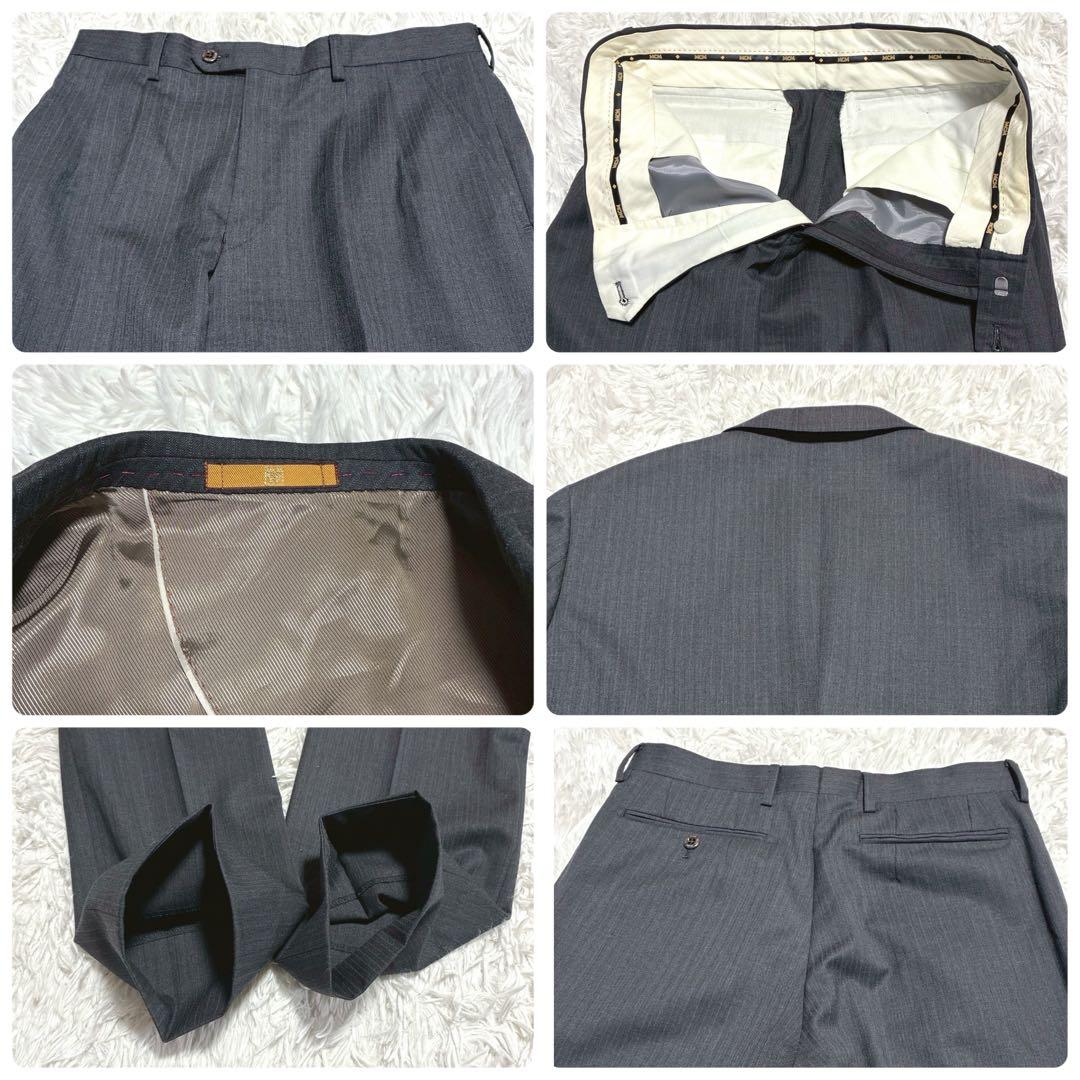 カシミヤ⭐️MCM スーツ セットアップ パイピング　ロゴ刻印 グレー L相当