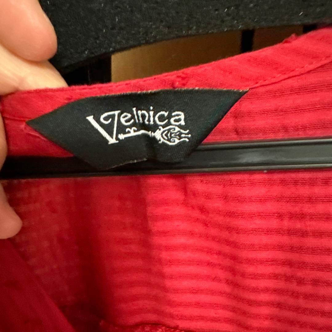 velnica赤い長袖ワンピース ひざ丈