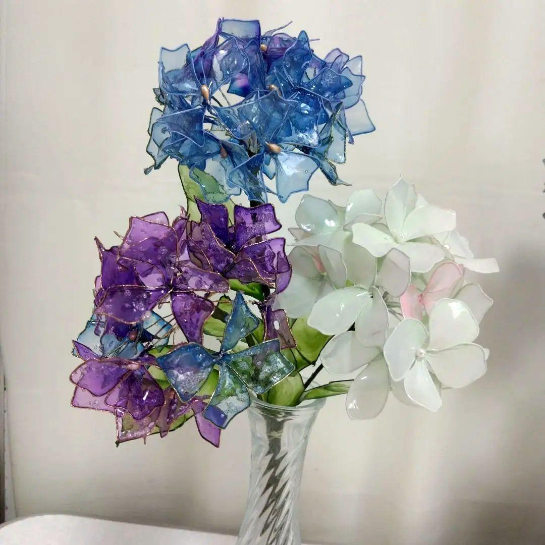 紫陽花三輪(よりそって）②アメリカンフラワー、ディップフラワー
