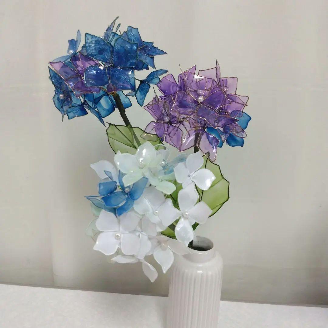 紫陽花三輪(よりそって）②アメリカンフラワー、ディップフラワー