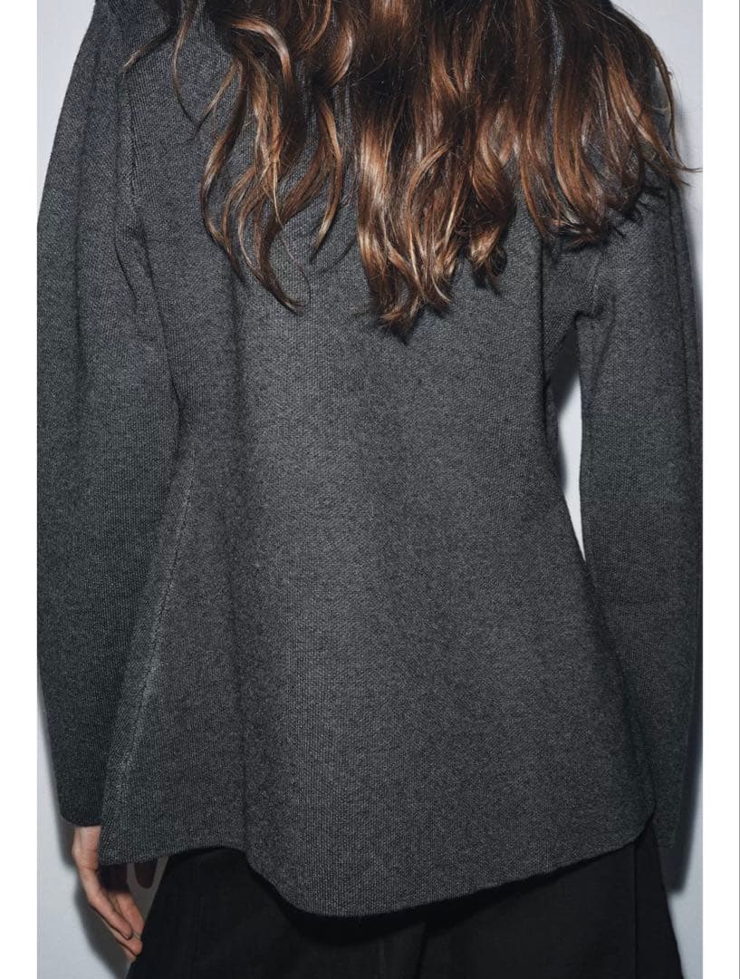【超美品】ZARA ザラ ブローチ付き ニットブレザー XL グレー