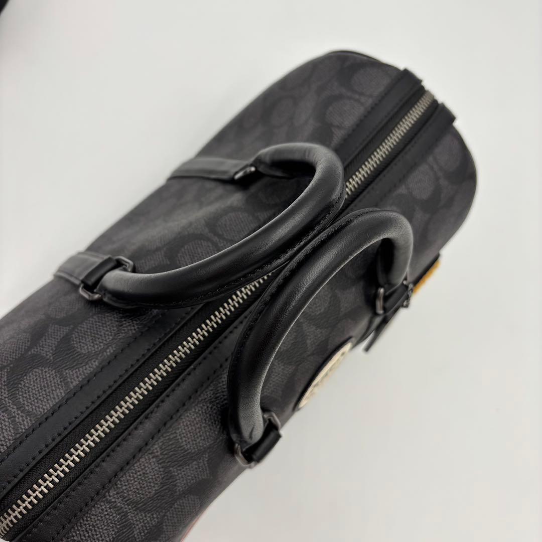 COACH コーチ 2WAY ボストンバッグ 黒 PVC レザー ショルダー付